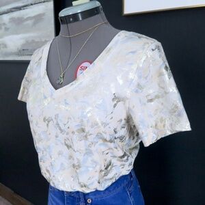 Anthropologie Sol Angeles V neck Foiled Floral Tee XS